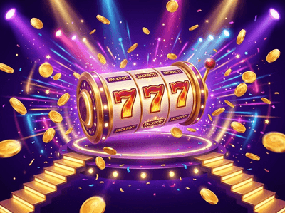 A luxurious display of digital slot machines with golden accents and glowing lights